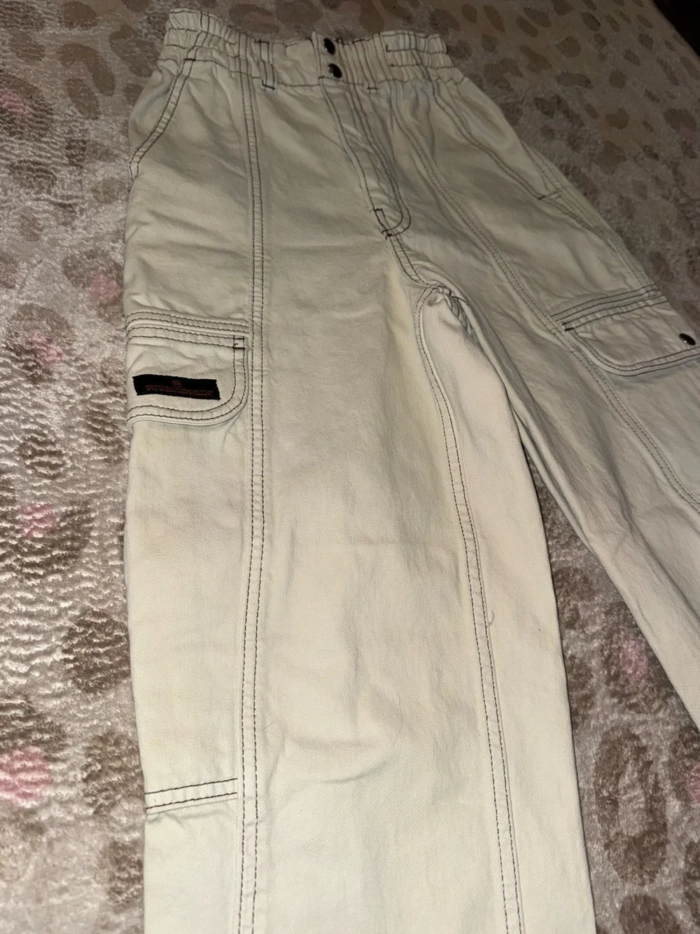 BDG Cream Utility Cargo Pants with High Elastic Waist